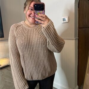 Free People Take Me Home Cotton Sweater Size Medium - Taupe color